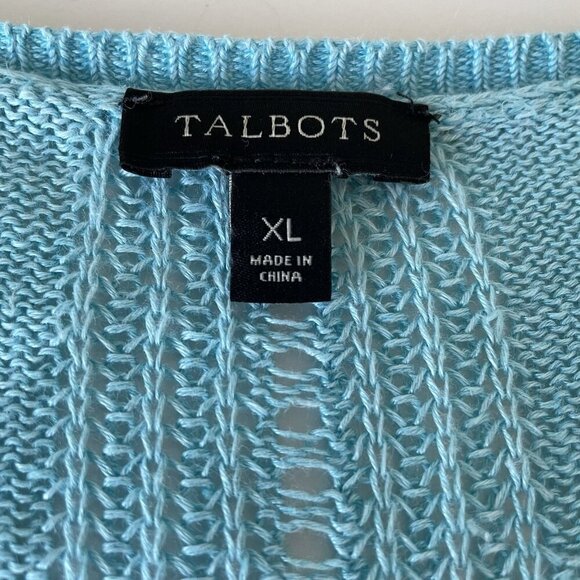 Talbots Womens Linen Knit Sweater Aqua Pullover Lagenlook Beachy Coastal Size XL - Picture 5 of 8